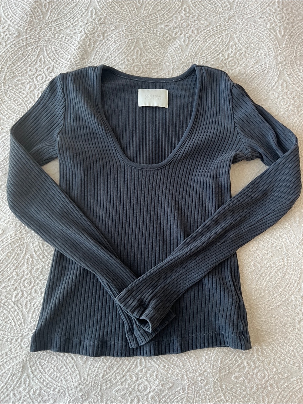 Citizens Of Humanity Black Ribbed Scoop Neck Long Sleeve Top